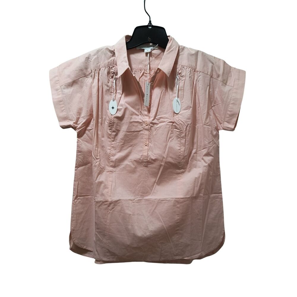 Loyal Hana Maternity Nursing Shirt M Peach Cotton Popover Short Sleeve NWT